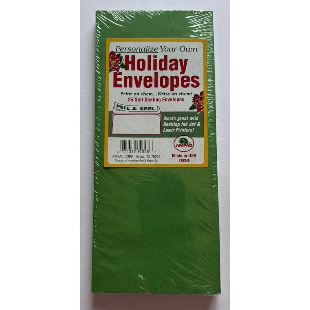 Holiday envelopes Red N Green 38 Self Sealing 9.5 in x 4 in Personalize or print